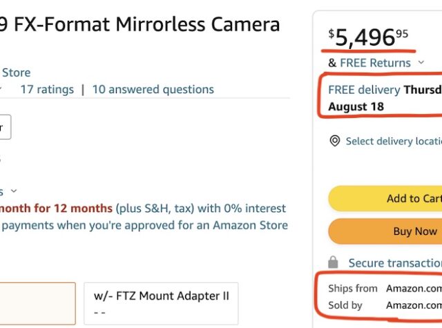 ニコンZ9が米アマゾンに定価で在庫ありで入荷→しかし即完売したようです