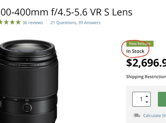 供給不足解消？海外の大手通販サイトで『NIKKOR Z 100-400mm f/4.5-5.6 VR S』が "在庫あり" に